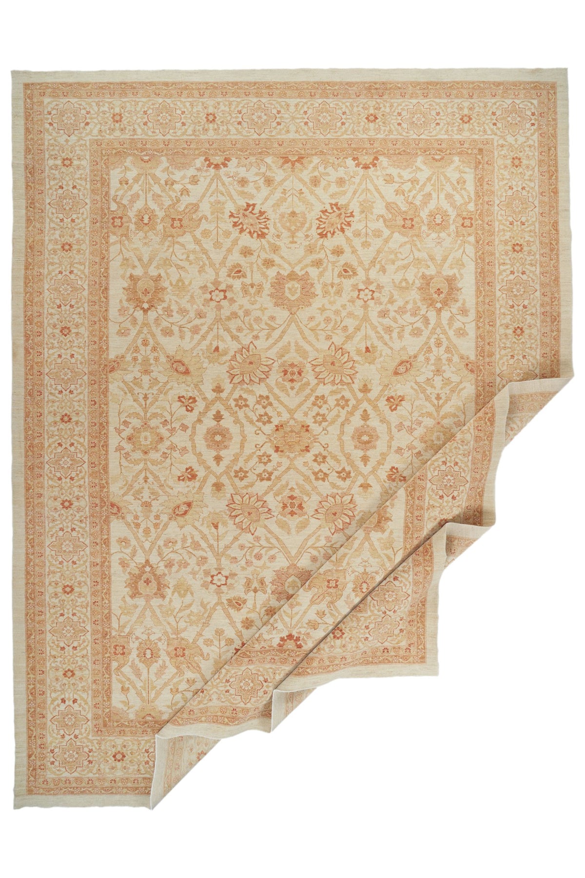 13x17 Ivory and Rust Turkish Oushak Rug