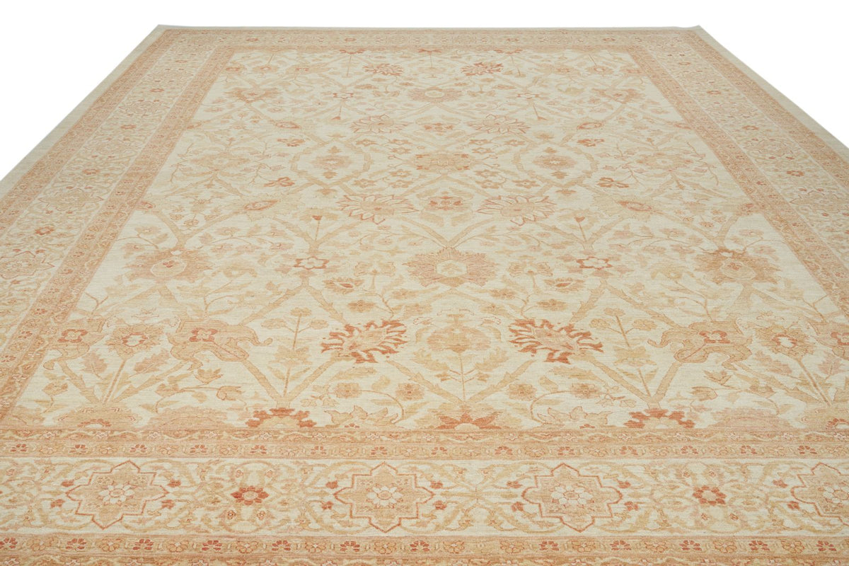 13x17 Ivory and Rust Turkish Oushak Rug