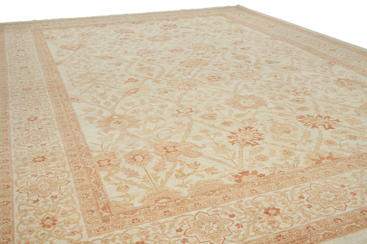 13x17 Ivory and Rust Turkish Oushak Rug