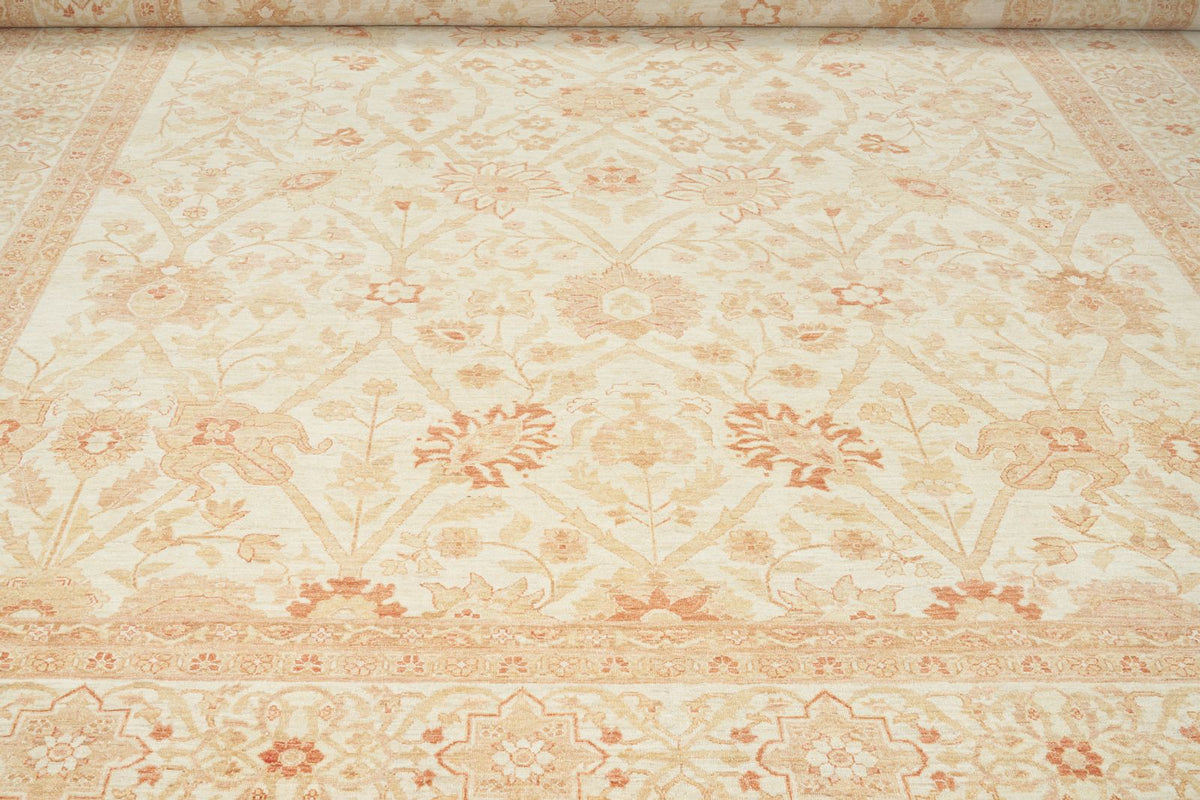 13x17 Ivory and Rust Turkish Oushak Rug