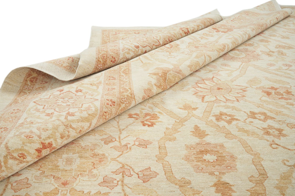 13x17 Ivory and Rust Turkish Oushak Rug