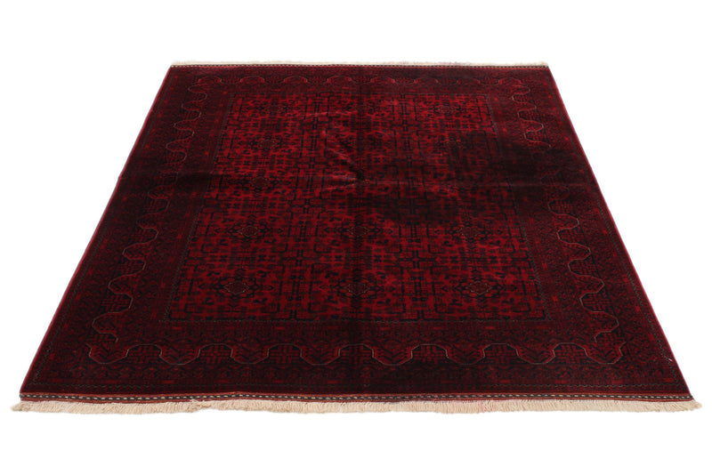 5x6 Burgundy and Black Turkish Tribal Rug