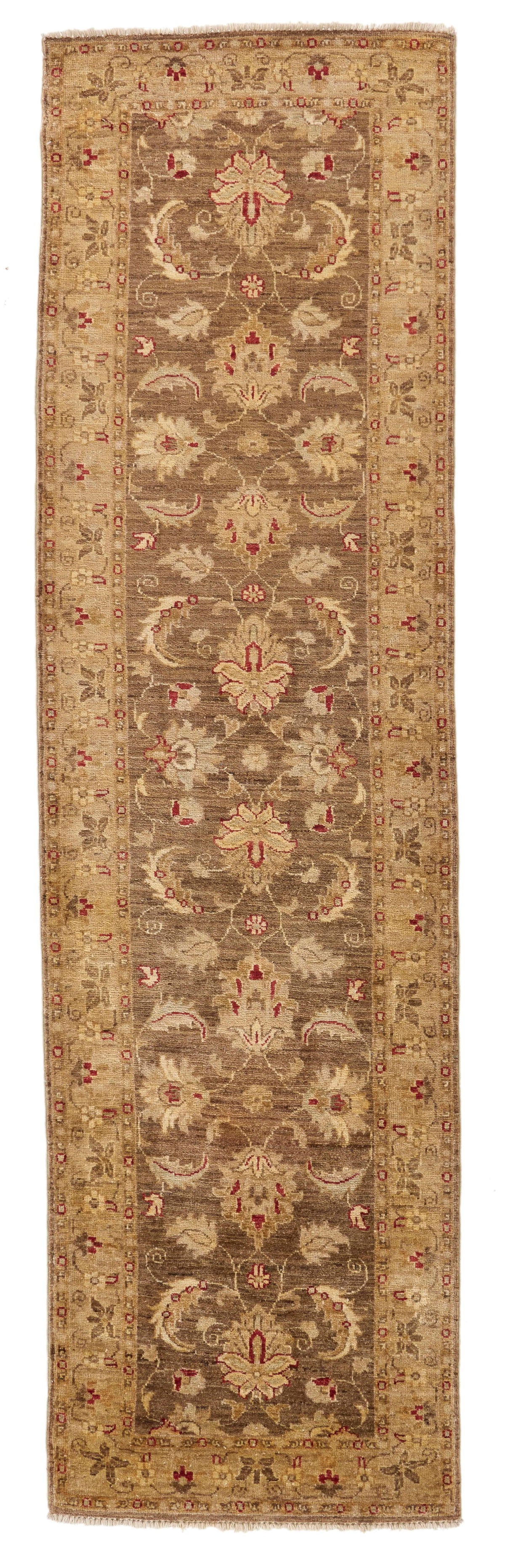 Vintage Handmade 3x9 Brown and Beige Anatolian Turkish Oushak Distressed Area Runner