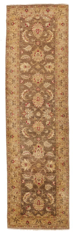 Vintage Handmade 3x9 Brown and Beige Anatolian Turkish Oushak Distressed Area Runner