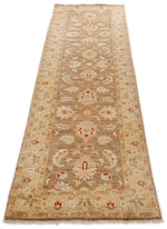 Vintage Handmade 3x9 Brown and Beige Anatolian Turkish Oushak Distressed Area Runner