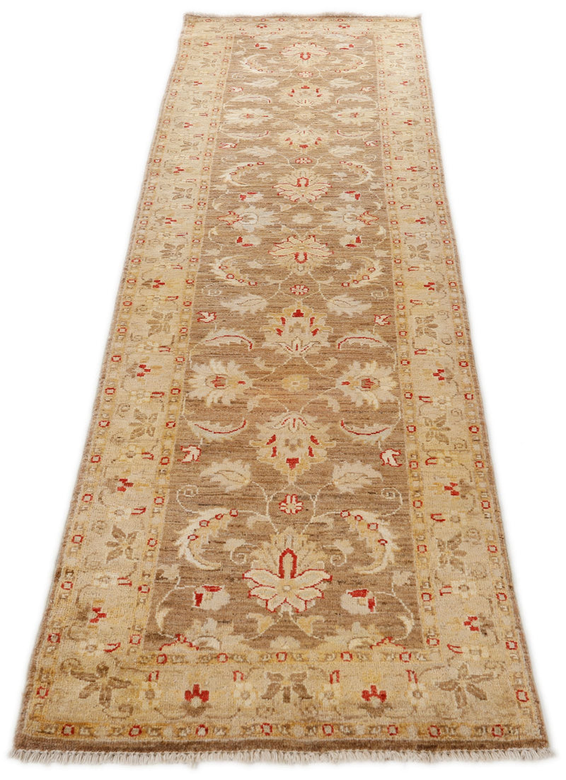 Vintage Handmade 3x9 Brown and Beige Anatolian Turkish Oushak Distressed Area Runner