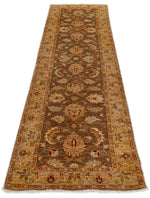 Vintage Handmade 3x9 Brown and Beige Anatolian Turkish Oushak Distressed Area Runner