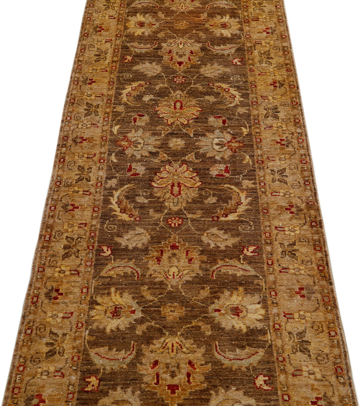 Vintage Handmade 3x9 Brown and Beige Anatolian Turkish Oushak Distressed Area Runner