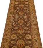 Vintage Handmade 3x9 Brown and Beige Anatolian Turkish Oushak Distressed Area Runner