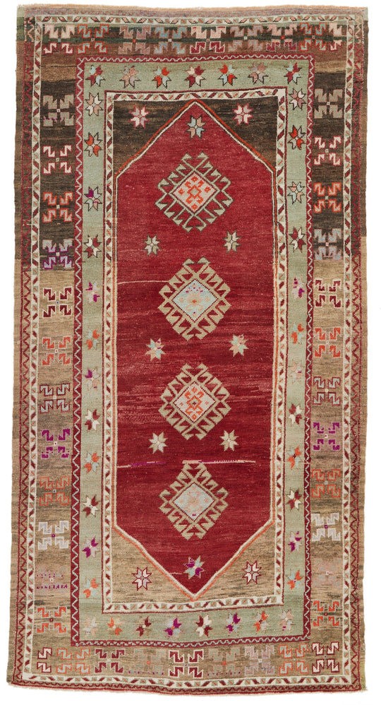 5x9 Red and Green Turkish Tribal Rug