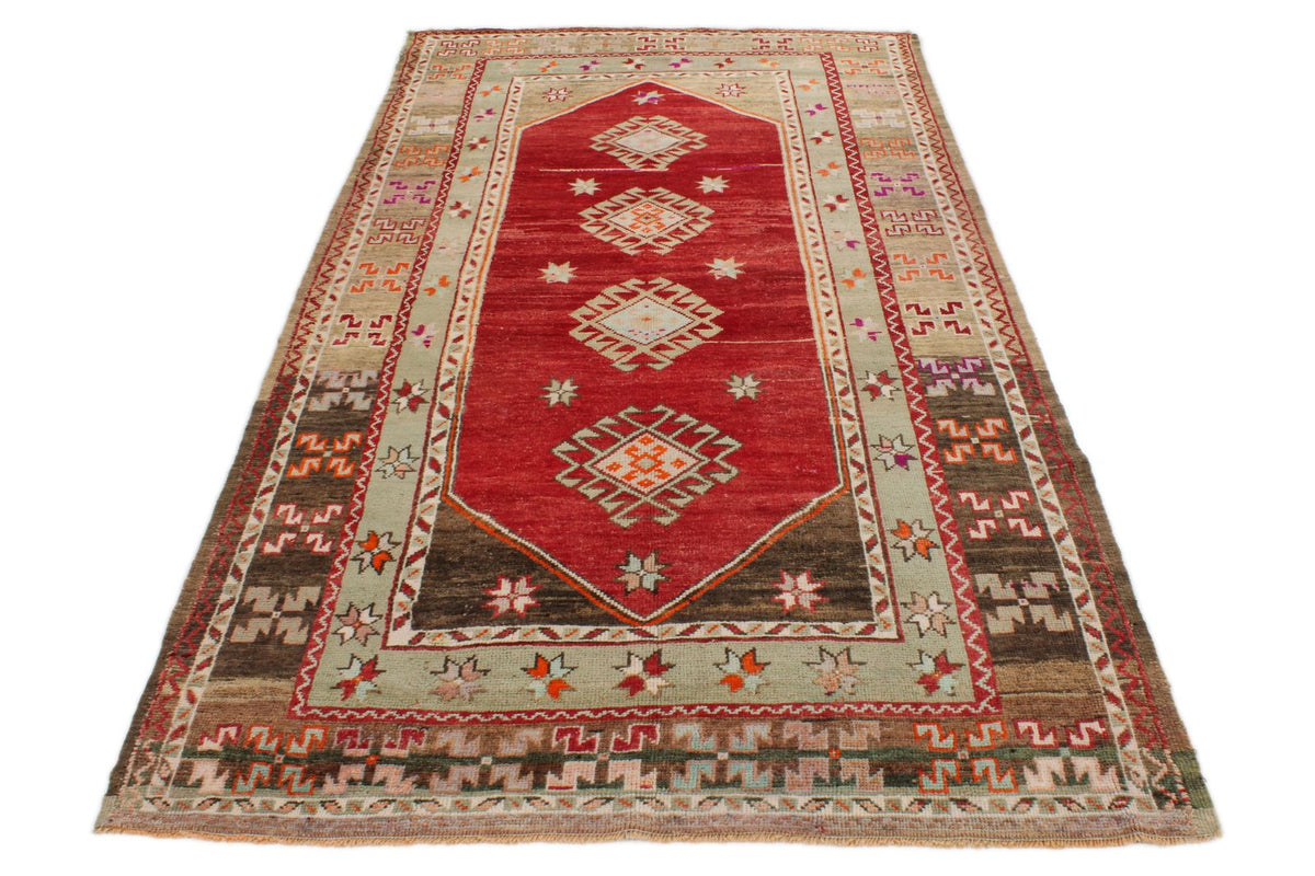 5x9 Red and Green Turkish Tribal Rug