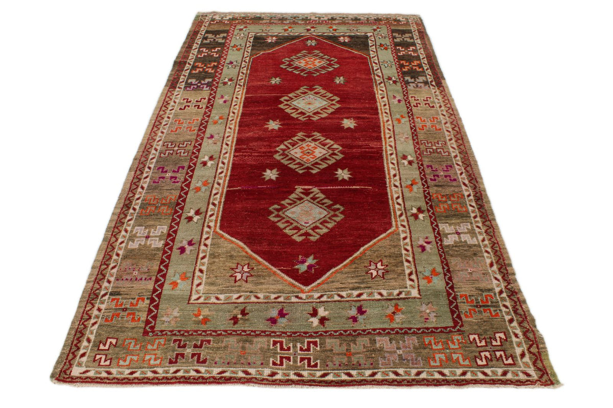 5x9 Red and Green Turkish Tribal Rug