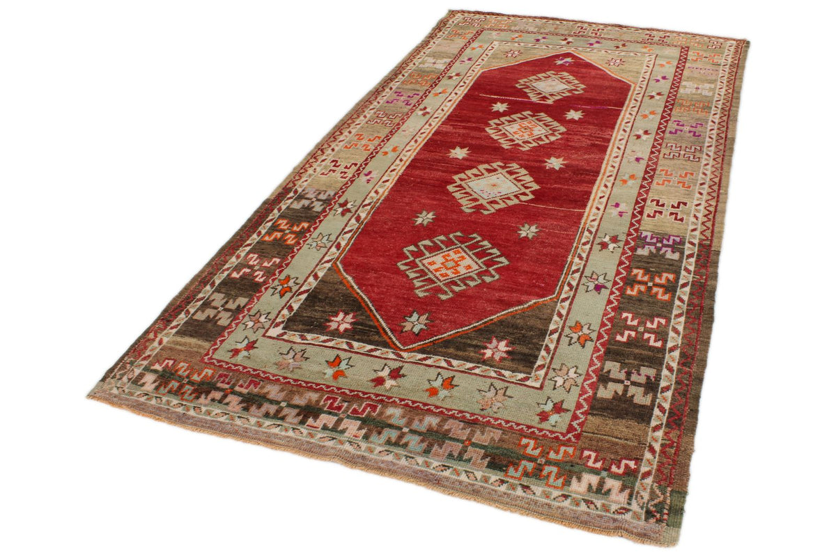 5x9 Red and Green Turkish Tribal Rug