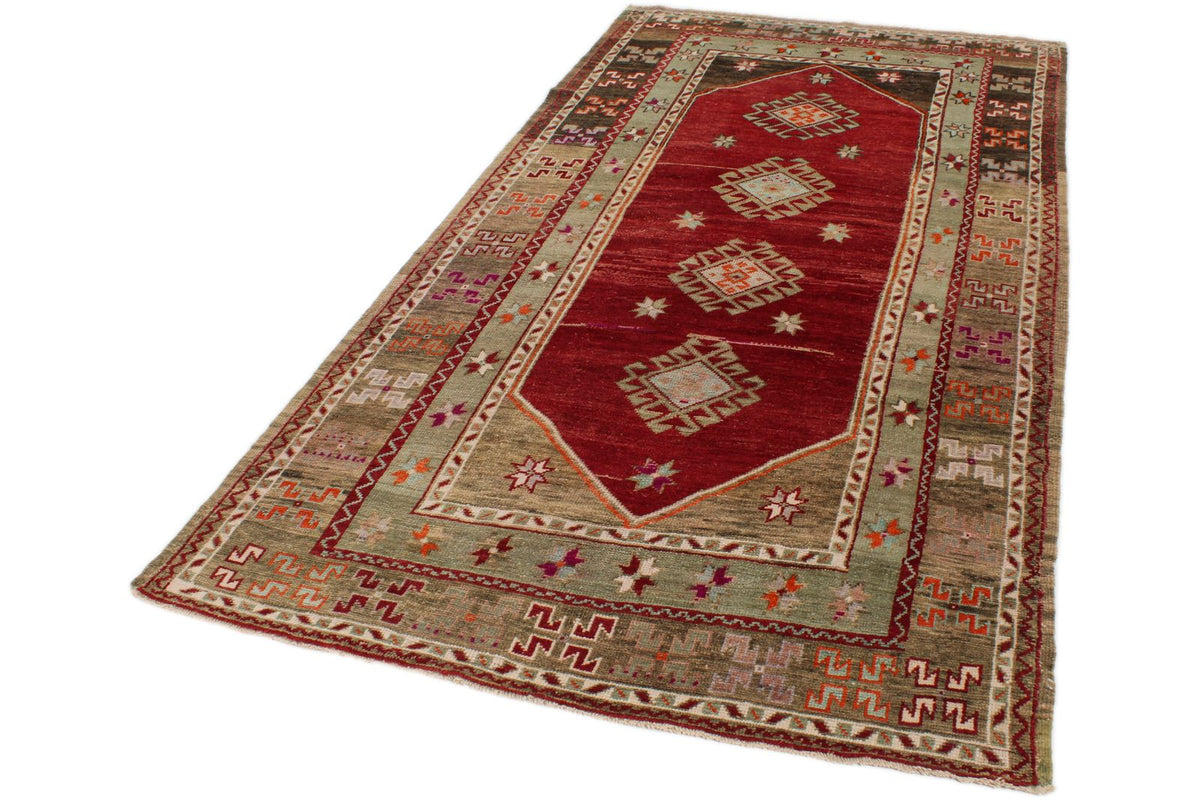 5x9 Red and Green Turkish Tribal Rug