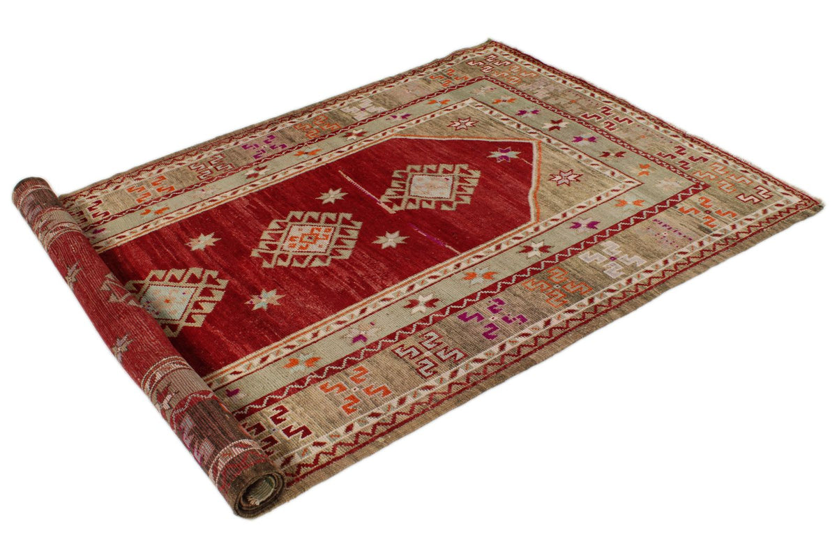 5x9 Red and Green Turkish Tribal Rug