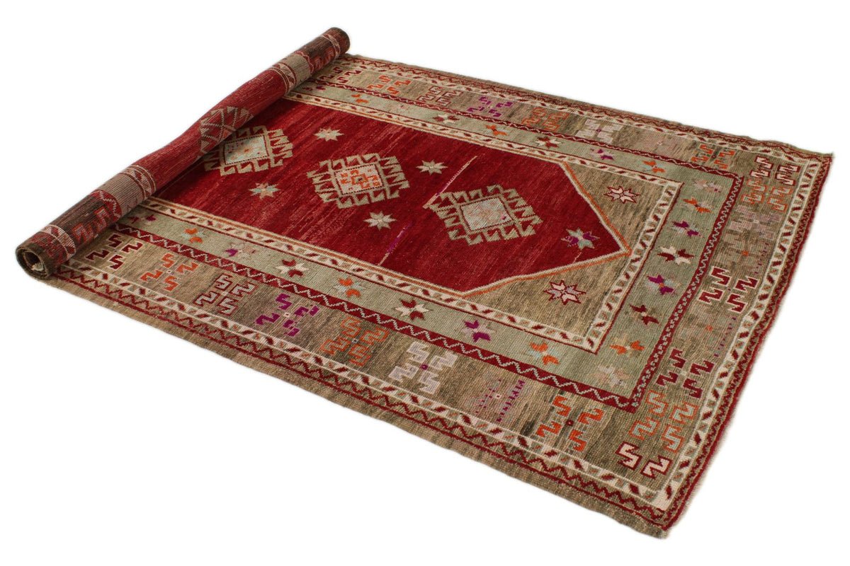 5x9 Red and Green Turkish Tribal Rug