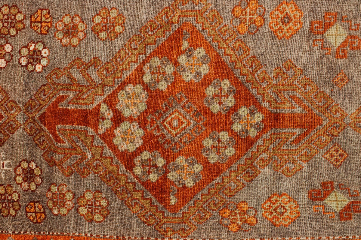 3x9 Orange and Gray Turkish Tribal Runner