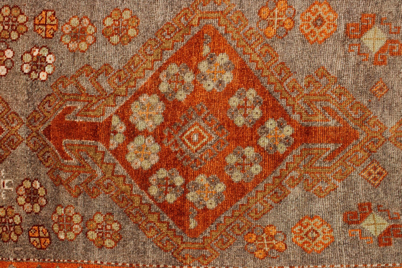 3x9 Orange and Gray Turkish Tribal Runner