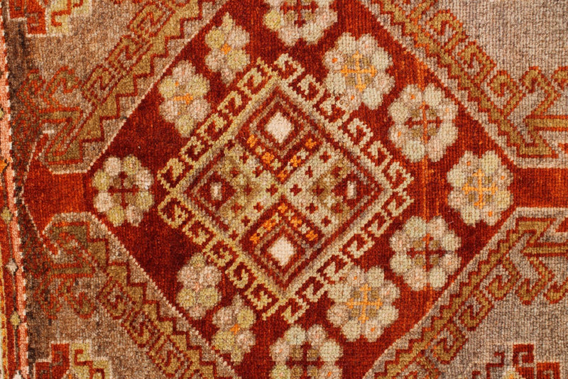 3x9 Orange and Gray Turkish Tribal Runner