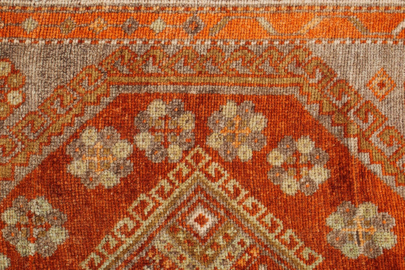 3x9 Orange and Gray Turkish Tribal Runner