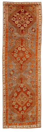 3x9 Orange and Gray Turkish Tribal Runner