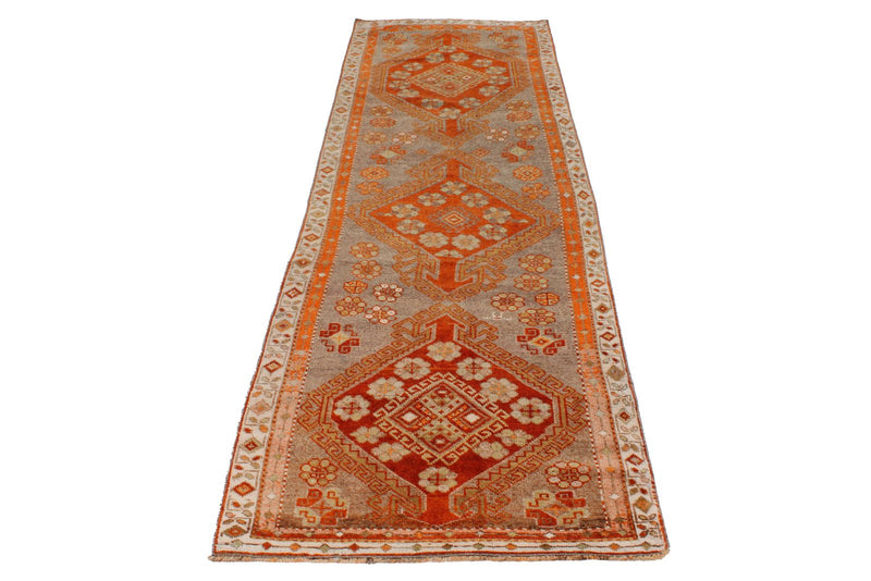 3x9 Orange and Gray Turkish Tribal Runner