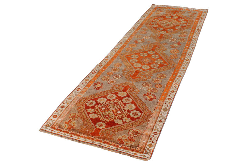 3x9 Orange and Gray Turkish Tribal Runner