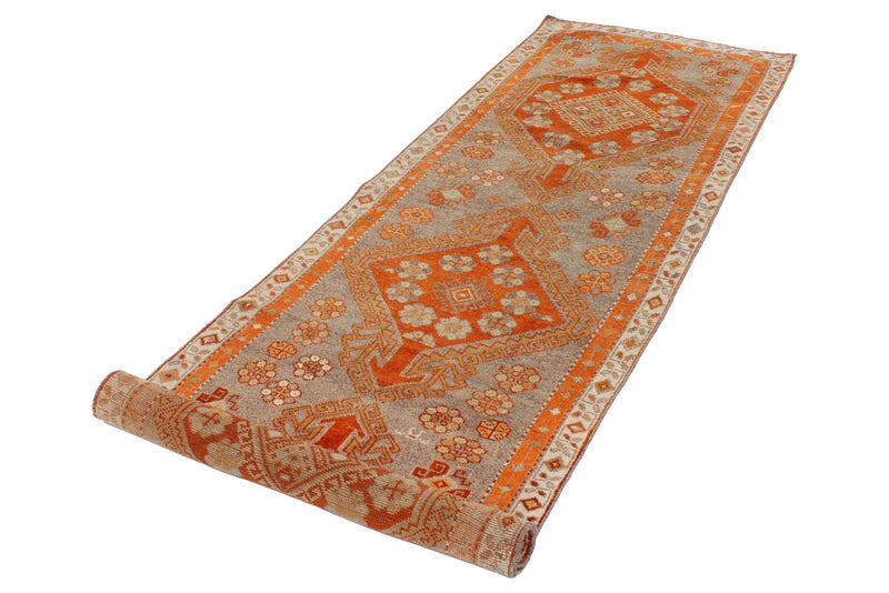 3x9 Orange and Gray Turkish Tribal Runner