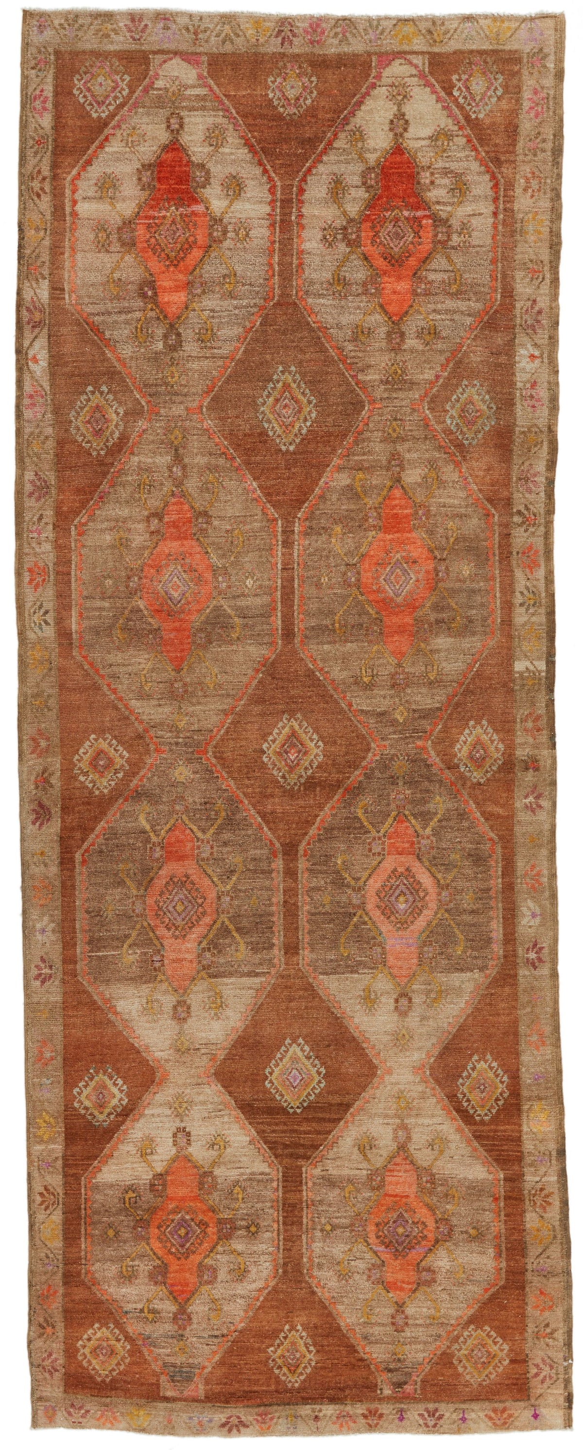 5x13 Brown and Orange Turkish Tribal Runner