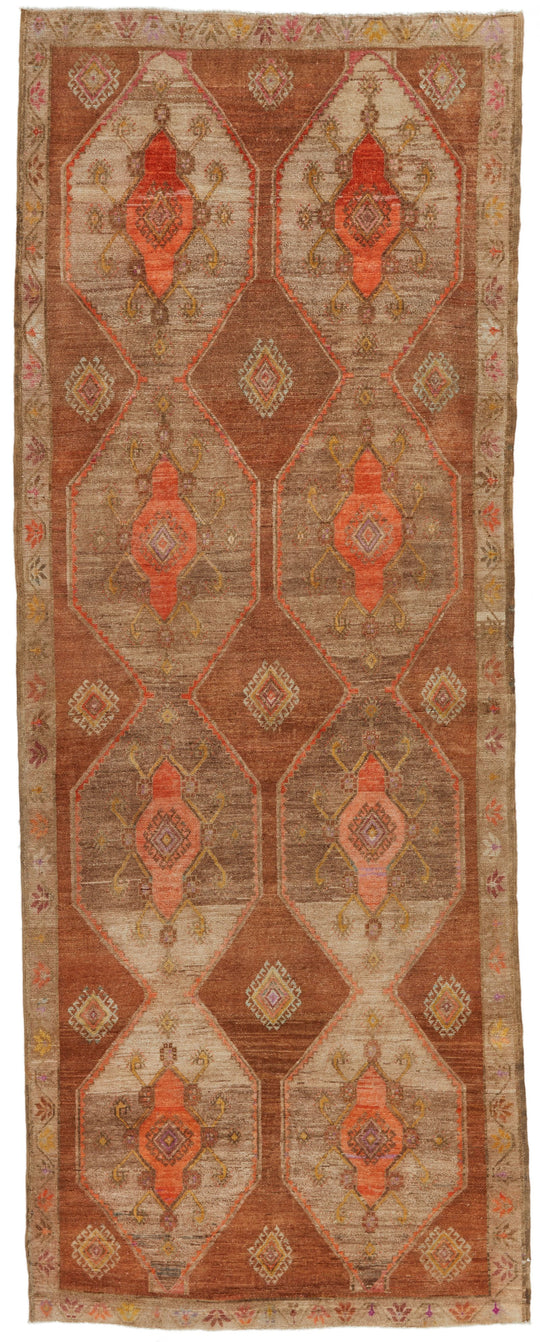 5x13 Brown and Orange Turkish Tribal Runner