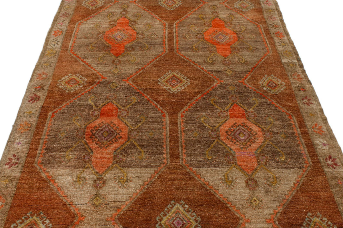 5x13 Brown and Orange Turkish Tribal Runner