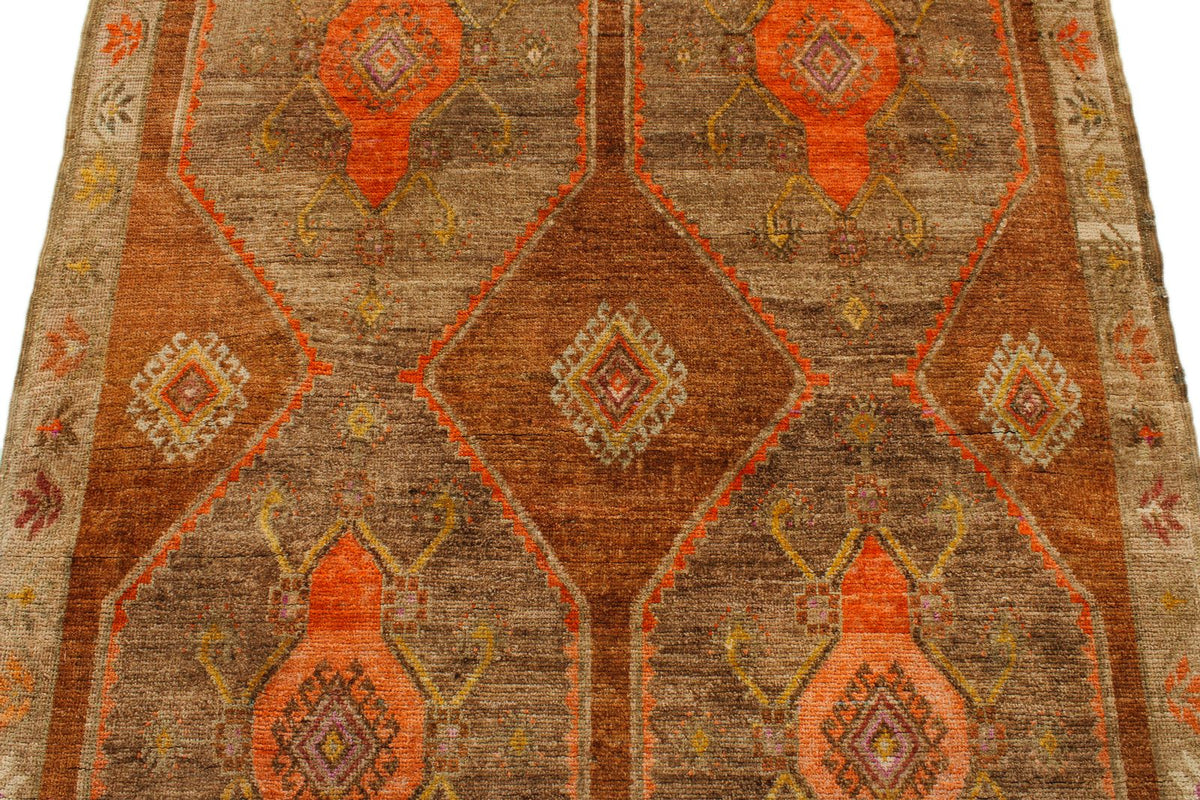 5x13 Brown and Orange Turkish Tribal Runner