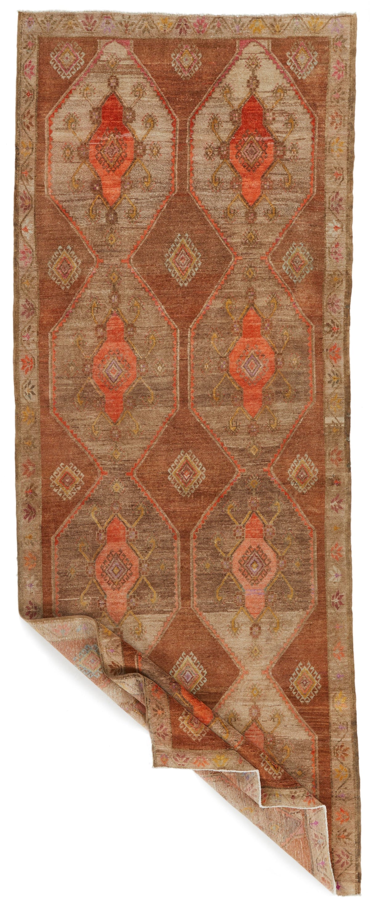 5x13 Brown and Orange Turkish Tribal Runner