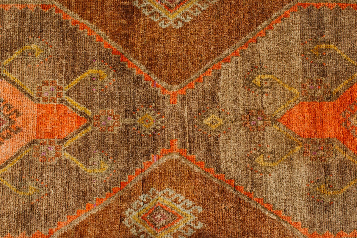 5x13 Brown and Orange Turkish Tribal Runner