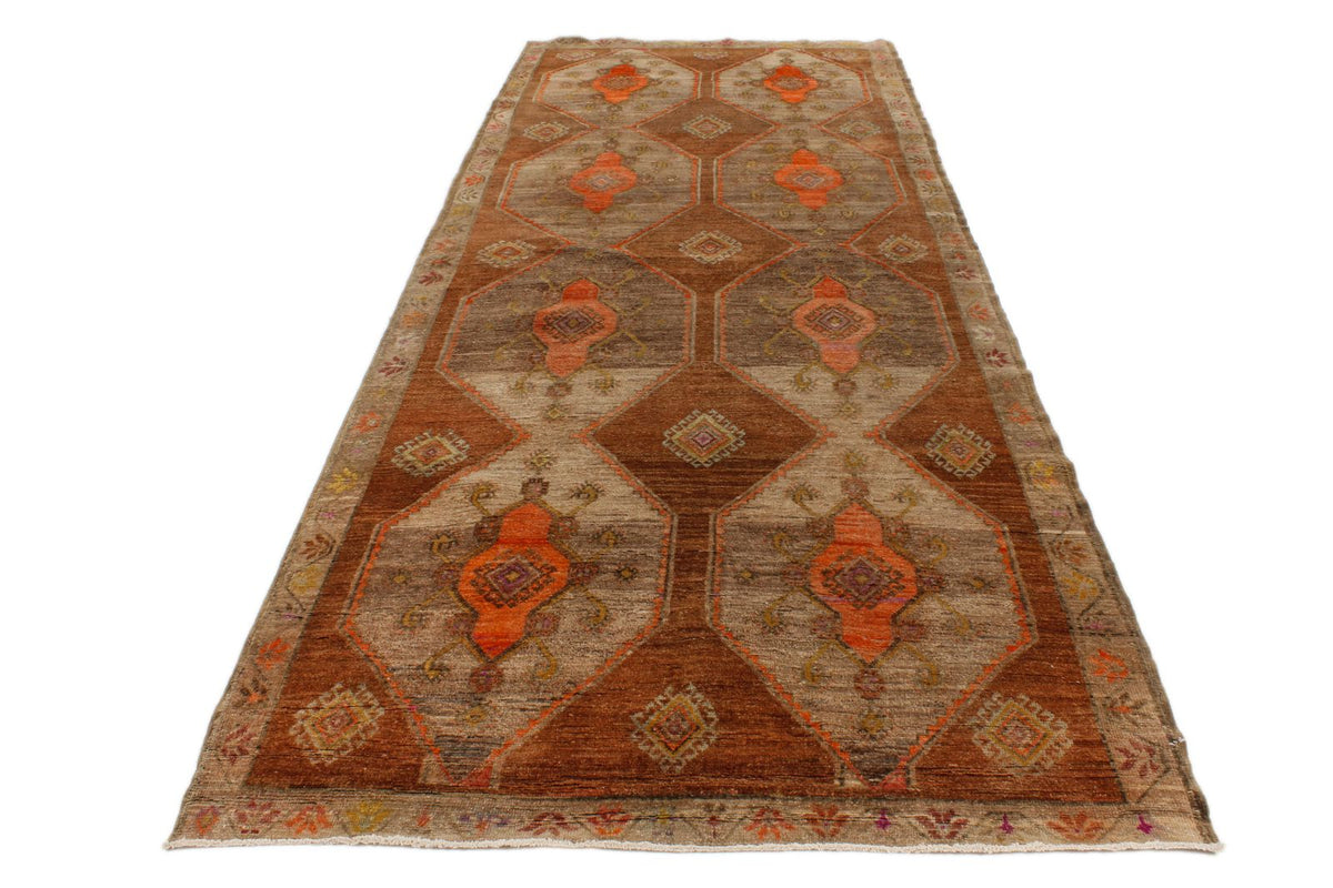 5x13 Brown and Orange Turkish Tribal Runner