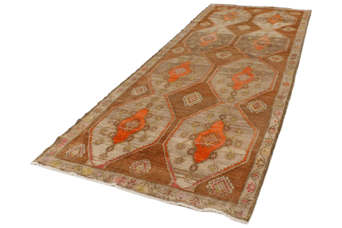 5x13 Brown and Orange Turkish Tribal Runner