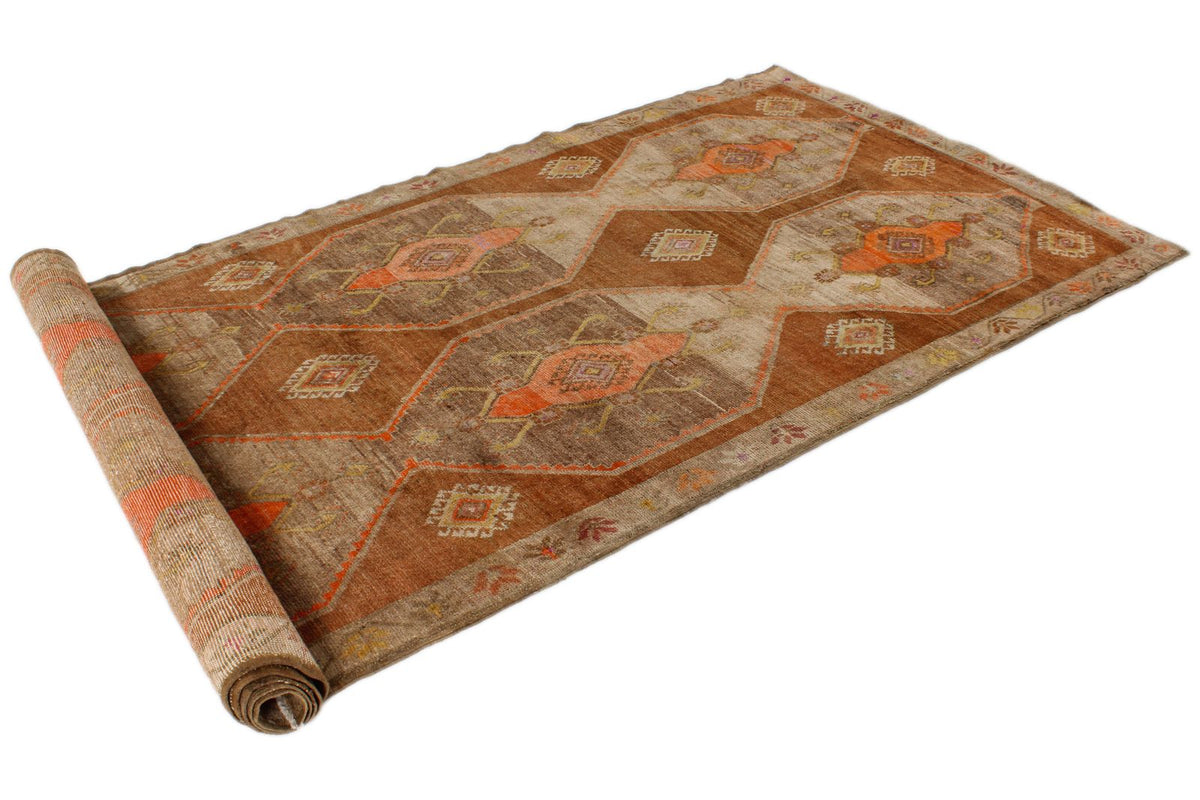 5x13 Brown and Orange Turkish Tribal Runner