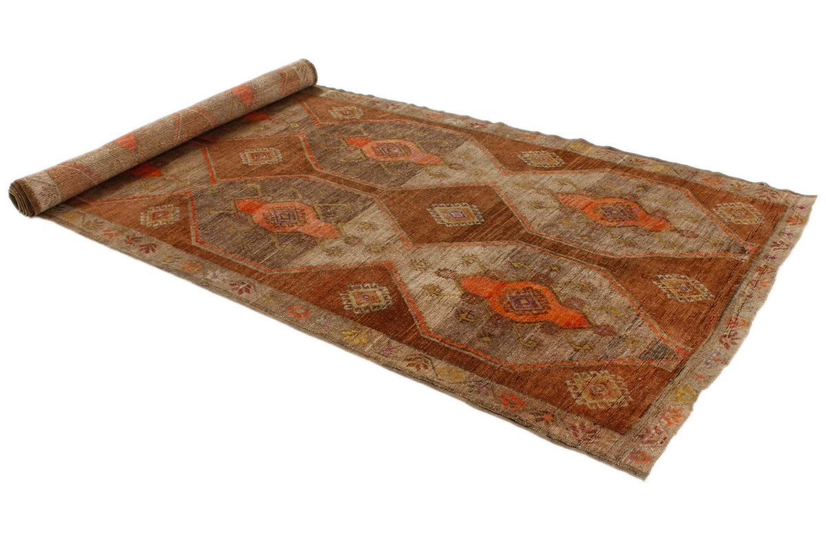 5x13 Brown and Orange Turkish Tribal Runner
