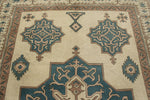 8x11 Blue and Ivory Turkish Tribal Rug