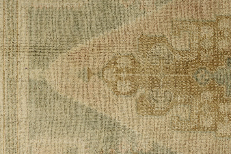 5x9 Green and Beige Turkish Tribal Rug