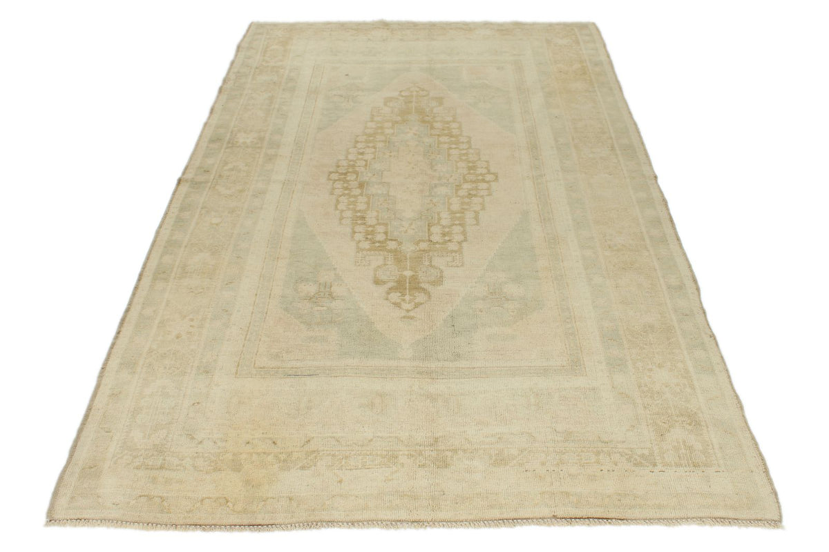 5x9 Green and Beige Turkish Tribal Rug