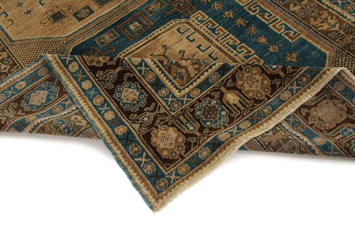 5x9 Green and Brown Turkish Tribal Rug