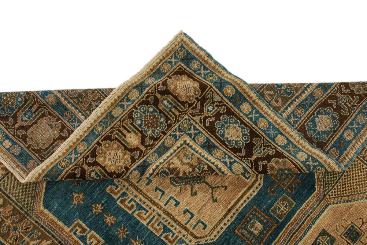 5x9 Green and Brown Turkish Tribal Rug