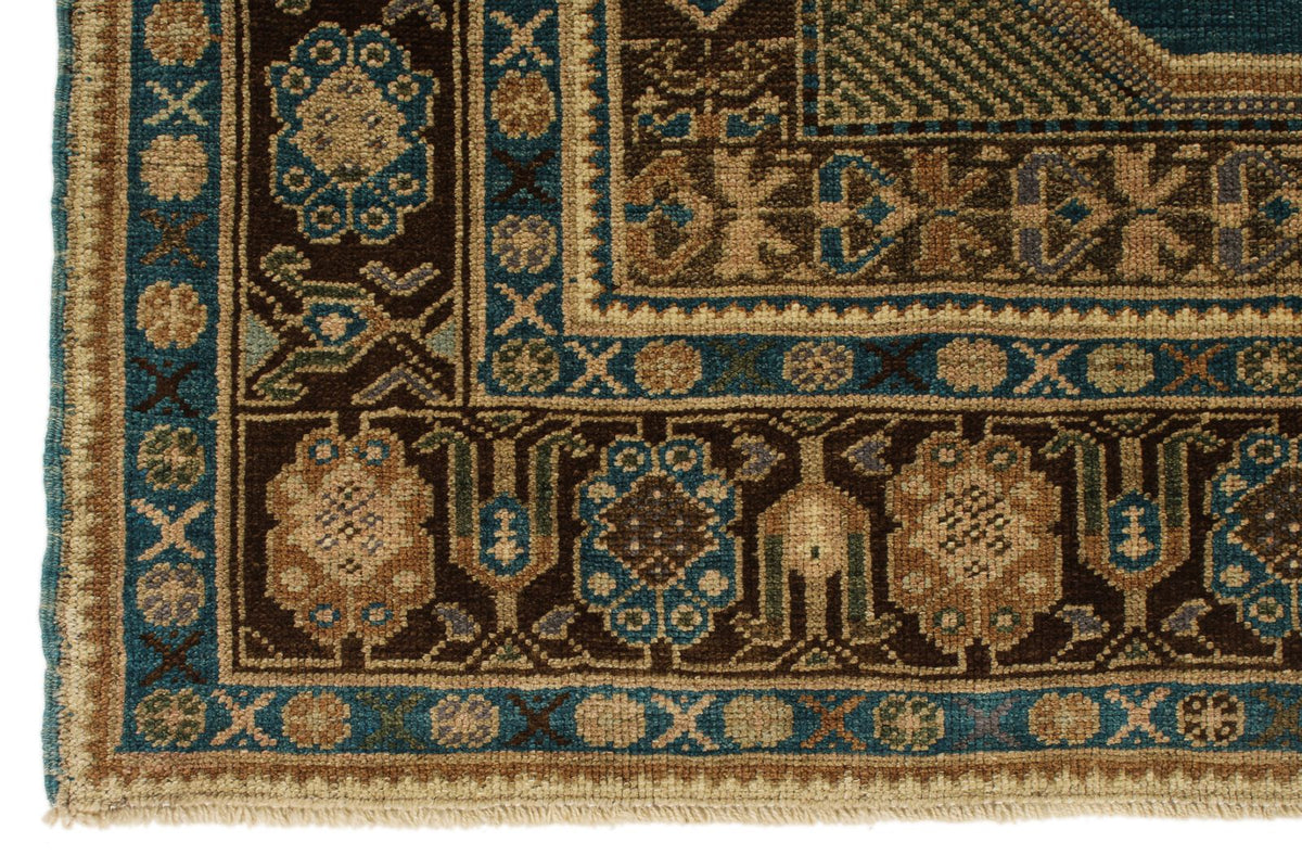 5x9 Green and Brown Turkish Tribal Rug