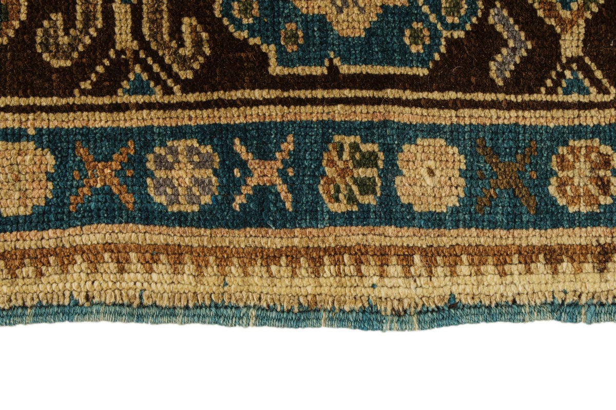 5x9 Green and Brown Turkish Tribal Rug