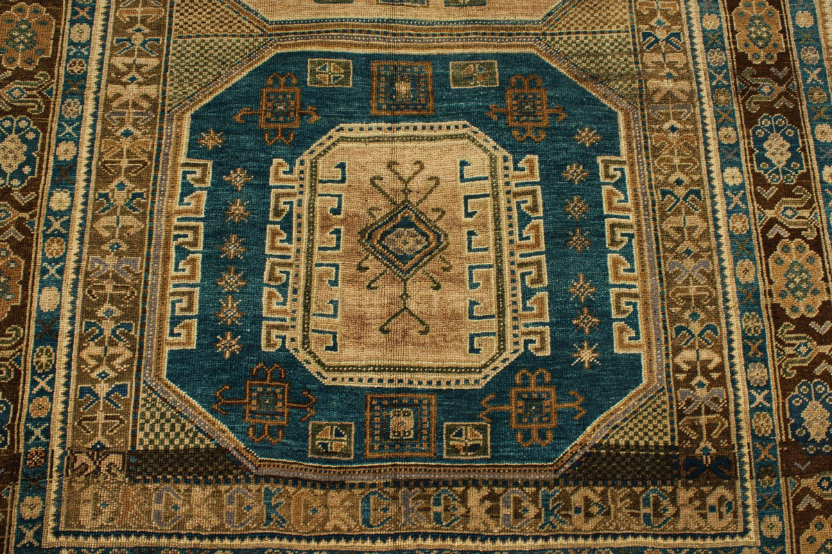 5x9 Green and Brown Turkish Tribal Rug