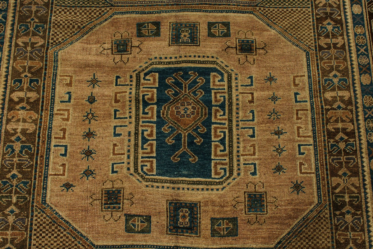 5x9 Green and Brown Turkish Tribal Rug
