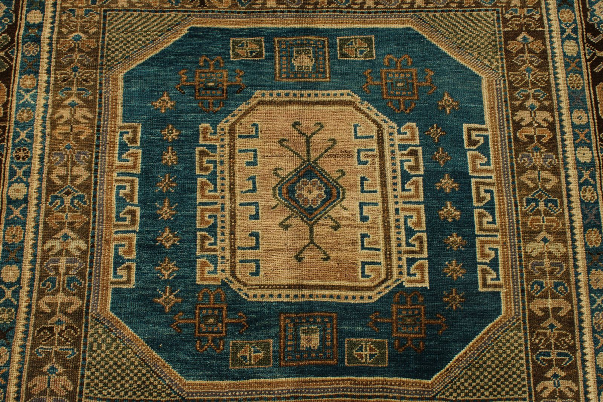 5x9 Green and Brown Turkish Tribal Rug