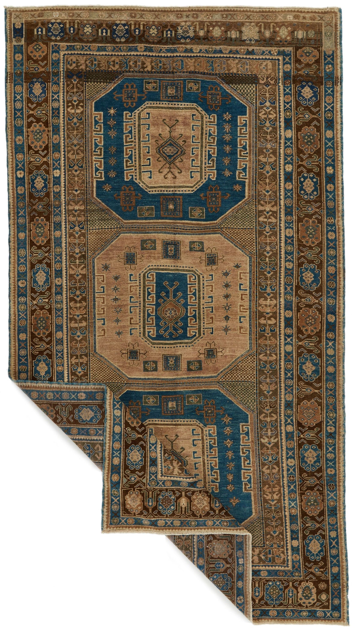 5x9 Green and Brown Turkish Tribal Rug