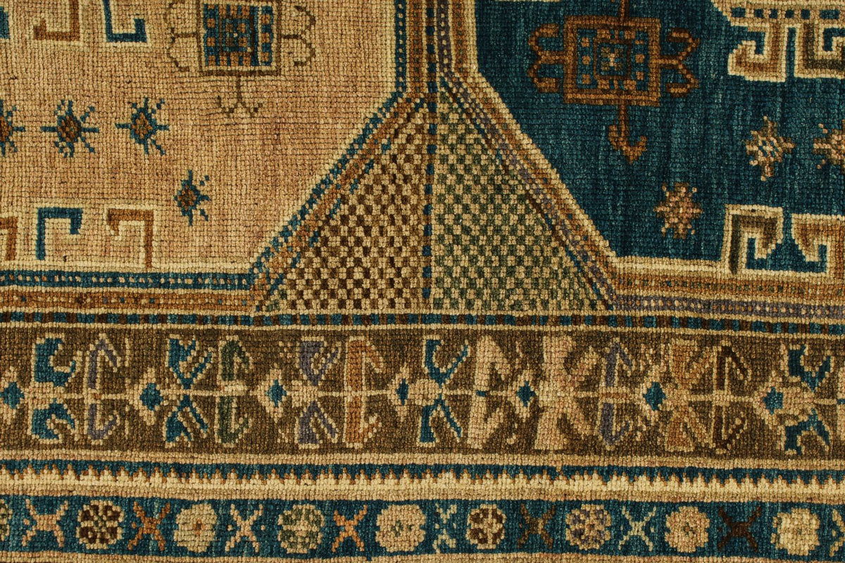 5x9 Green and Brown Turkish Tribal Rug